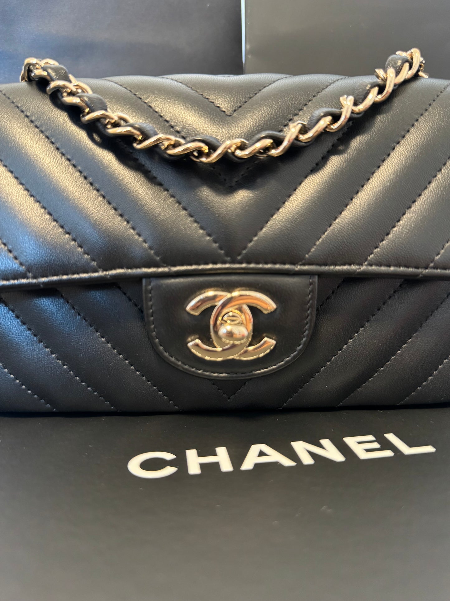 Chanel Mini Black Chevron Classic Flap Bag