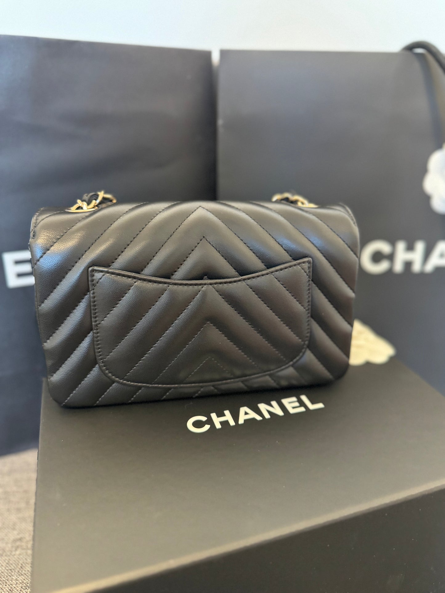 Chanel Mini Black Chevron Classic Flap Bag