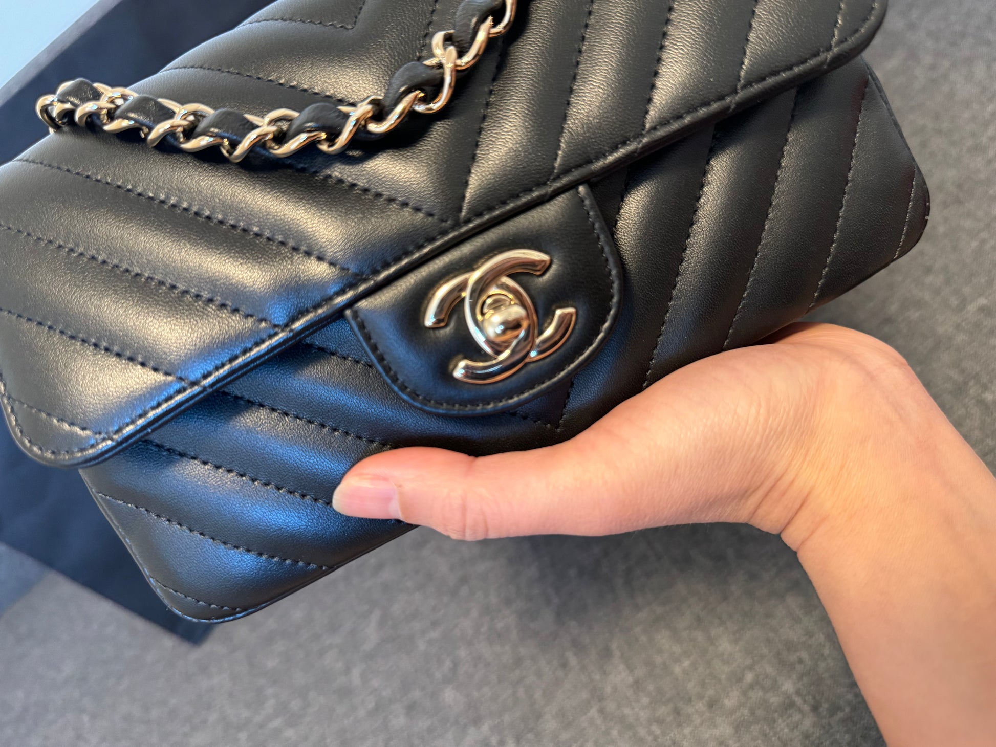 Chanel Mini Black Chevron Classic Flap Bag - Main Image