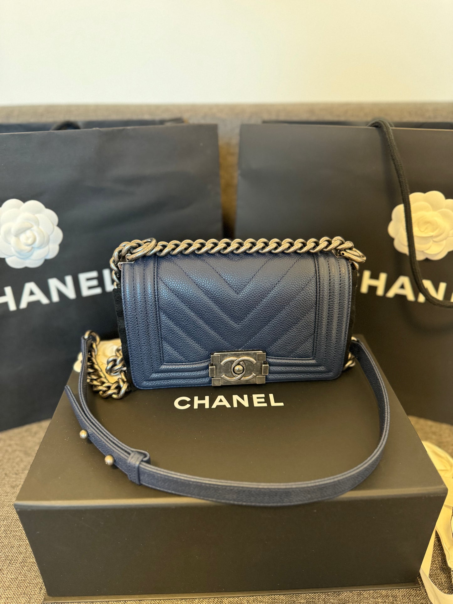 Chanel boy mini in caviar