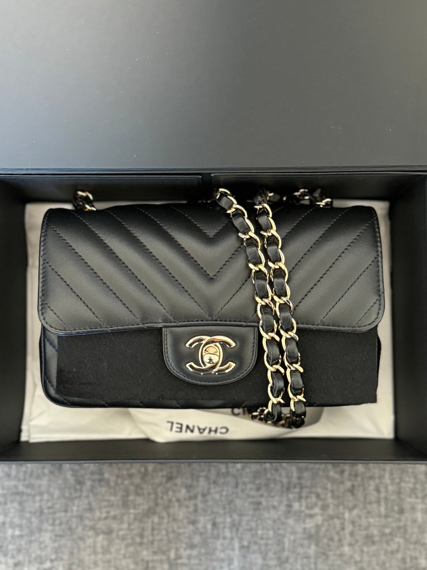 Chanel Mini Black Chevron Classic Flap Bag