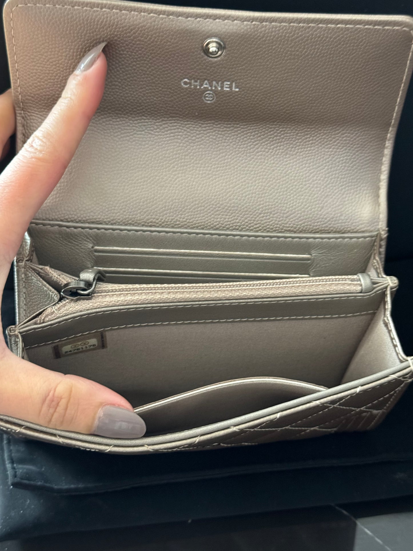 Never worn!! 
Chanel boy leather wallet (chain adaptable)